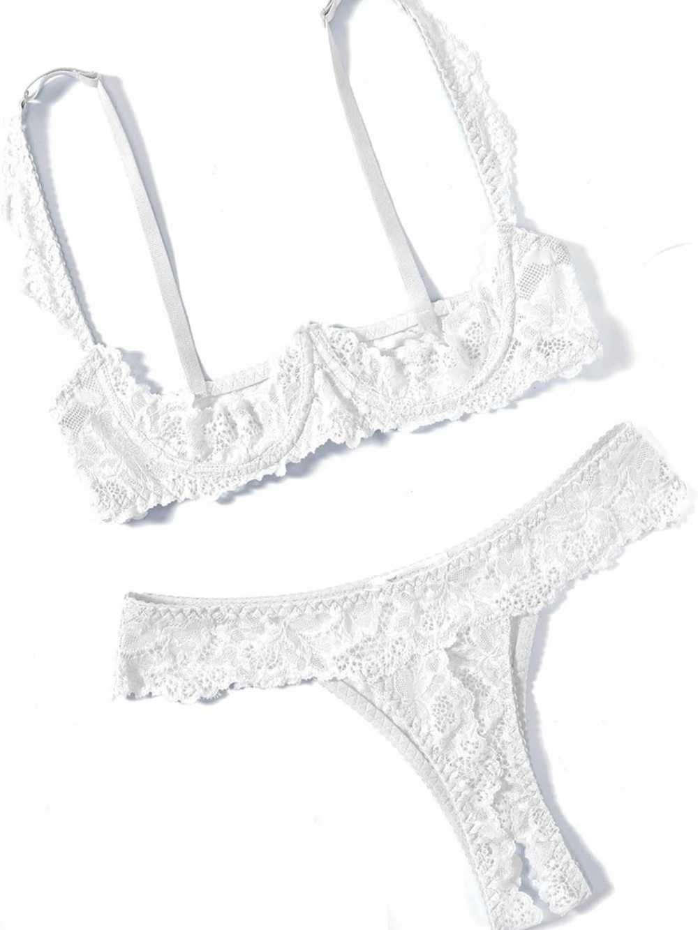 Avid Love Lace Underwire Open Cup Bralette & Crotchless Thong Set - White